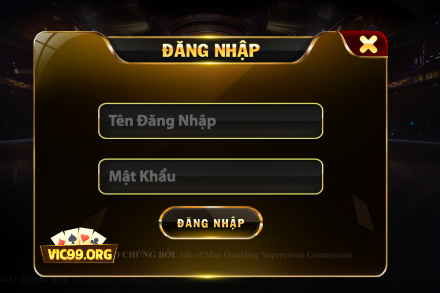 Nhập tên và mật khẩu để hoàn thành thủ tục đăng nhập vào cổng game Vic99