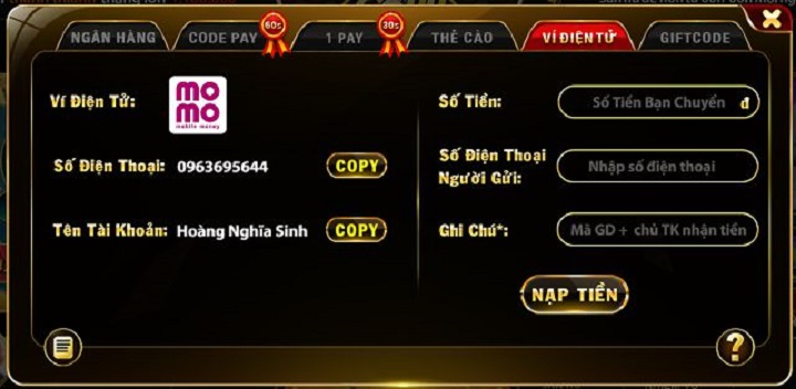 Nạp tiền vic99 qua ví điện tử